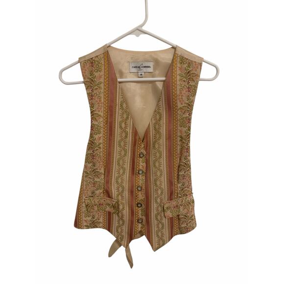 Casual Corner Women's Medium Ivory Pink V-Neck Tie Back Sleeveless Vest - Picture 1 of 10